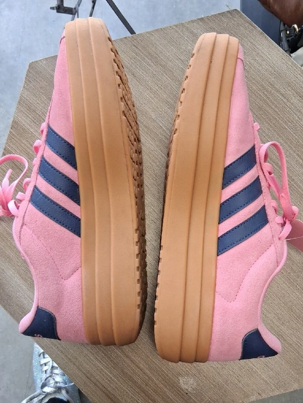adidas Pink Suede Sneakers with Navy Stripes R9K2GV
